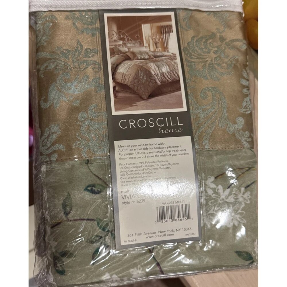 NEW CROSCILL lined VALANCE PATCHWORK gold ROBINS EGG BLUE cream SAGE Curtain Top